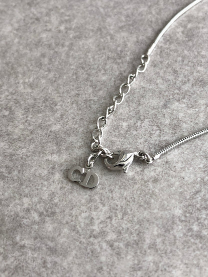 Christian Dior CD Logo Necklace Silver Vintage 78xusc