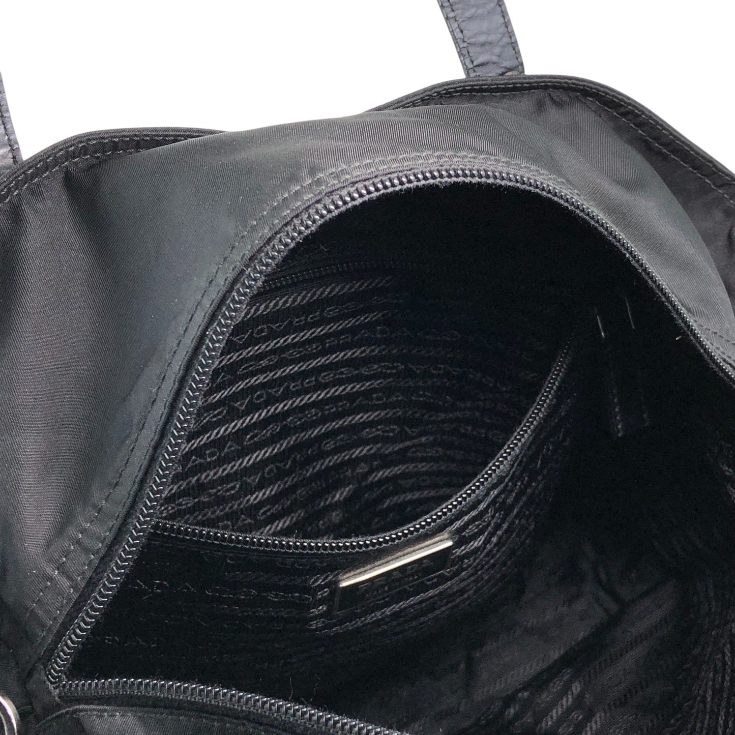 PRADA Tessuto Triangle Logo Front Pocket Two-way Handbag Shoulder bag Black Vintage kuap33