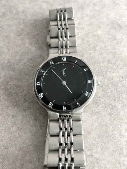 Yves Saint Laurent YSL Logo Watch Silver Vintage rshuab