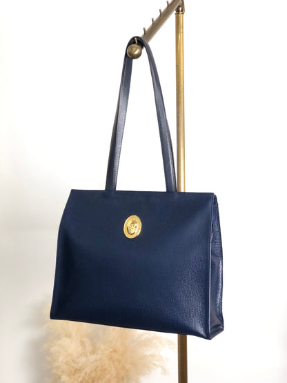 Christian Dior CD Logo Handbag Totebag Navy Vintage gxjx4z