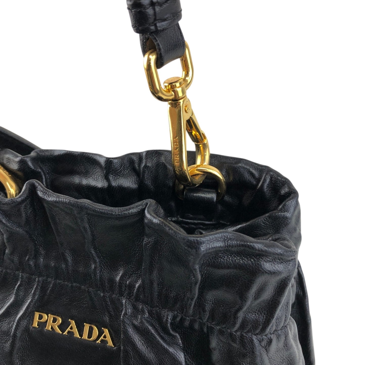 PRADA Logo Drawstring Shoulder bag Black Vintage 4zjm5c