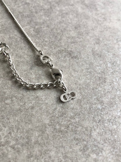 Christian Dior Heart Motif Necklace Silver Vintage xfgtgr