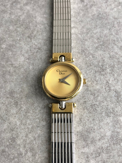 Christian Dior Logo Quartz Watch Silver×Gold 3025 Vintage ngmhnw