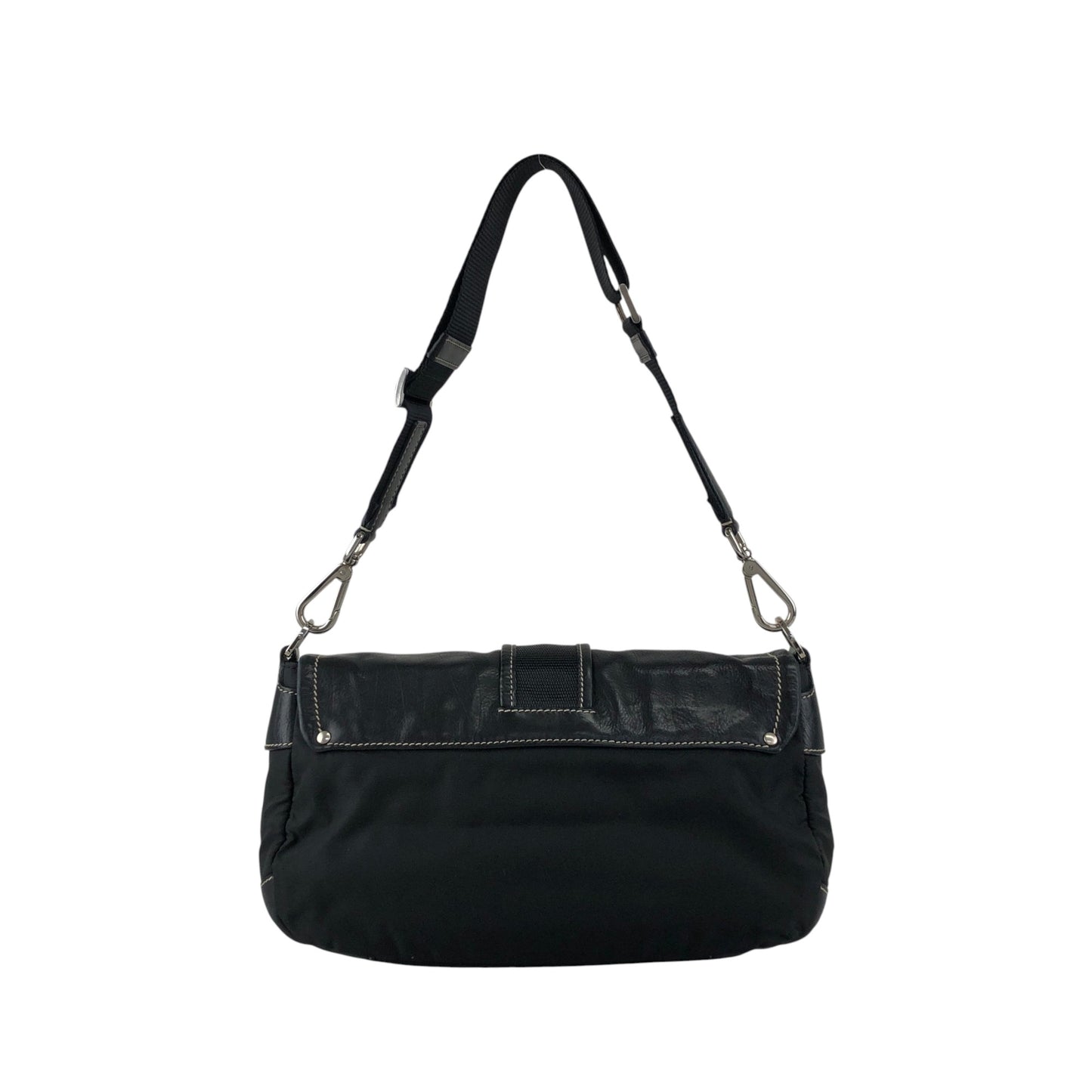 PRADA Tessuto Triangle Logo Front Buckle Shoulder bag Black Vintage dgr7v8