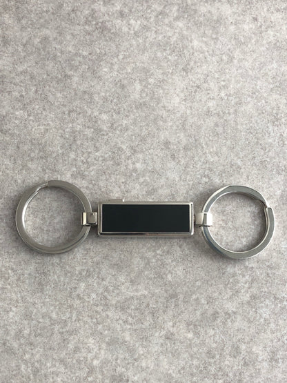 PRADA Logo Motif Key Ring Silver×Black Vintage zupz35