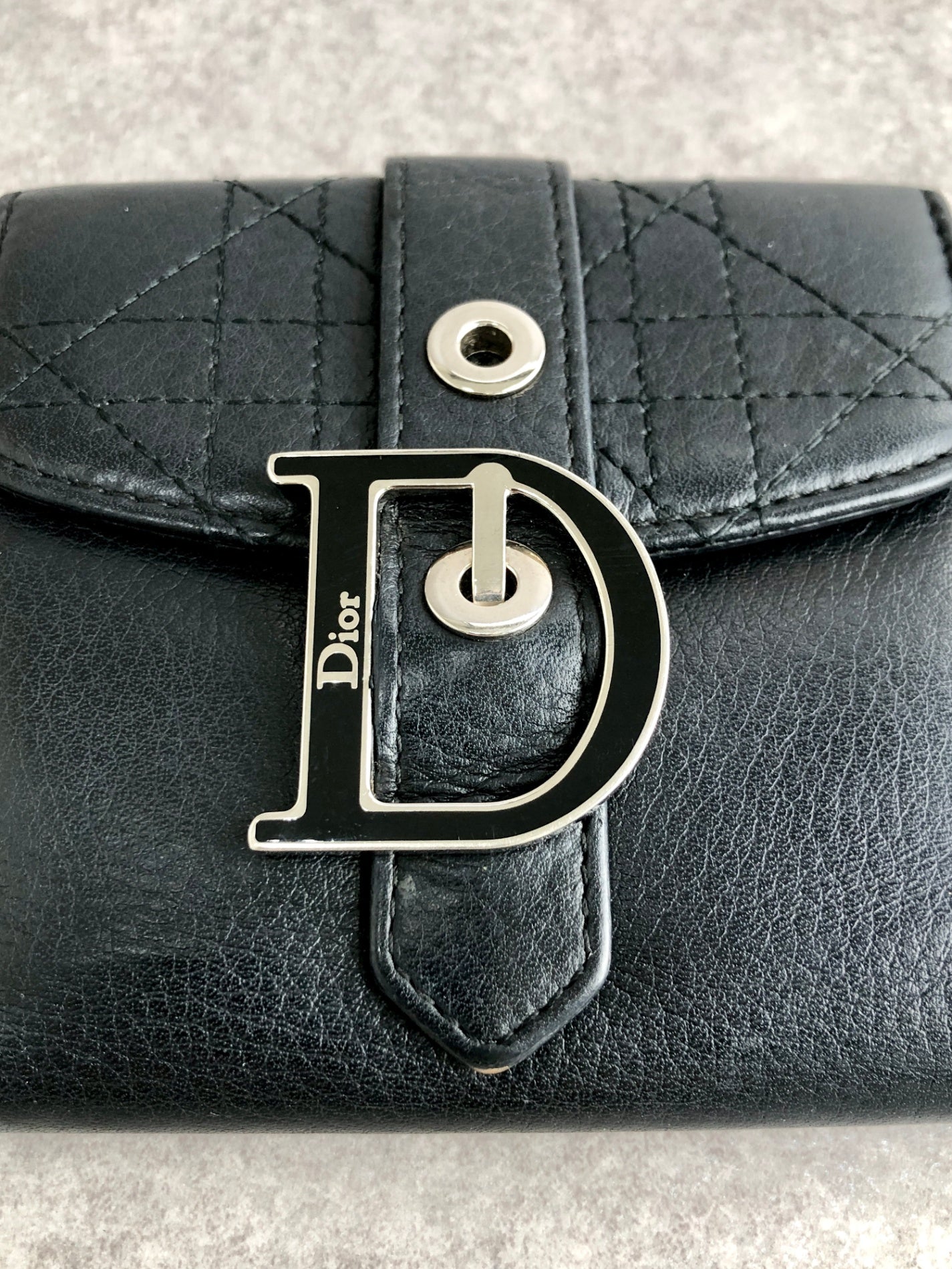 Christian Dior Cannage Trifold Wallet Black Vintage zc78ki