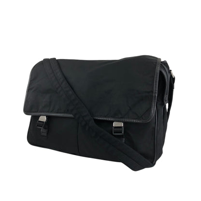 PRADA Tessuto Triangle Logo Front Buckle Shoulder bag Black Vintage n6kgte