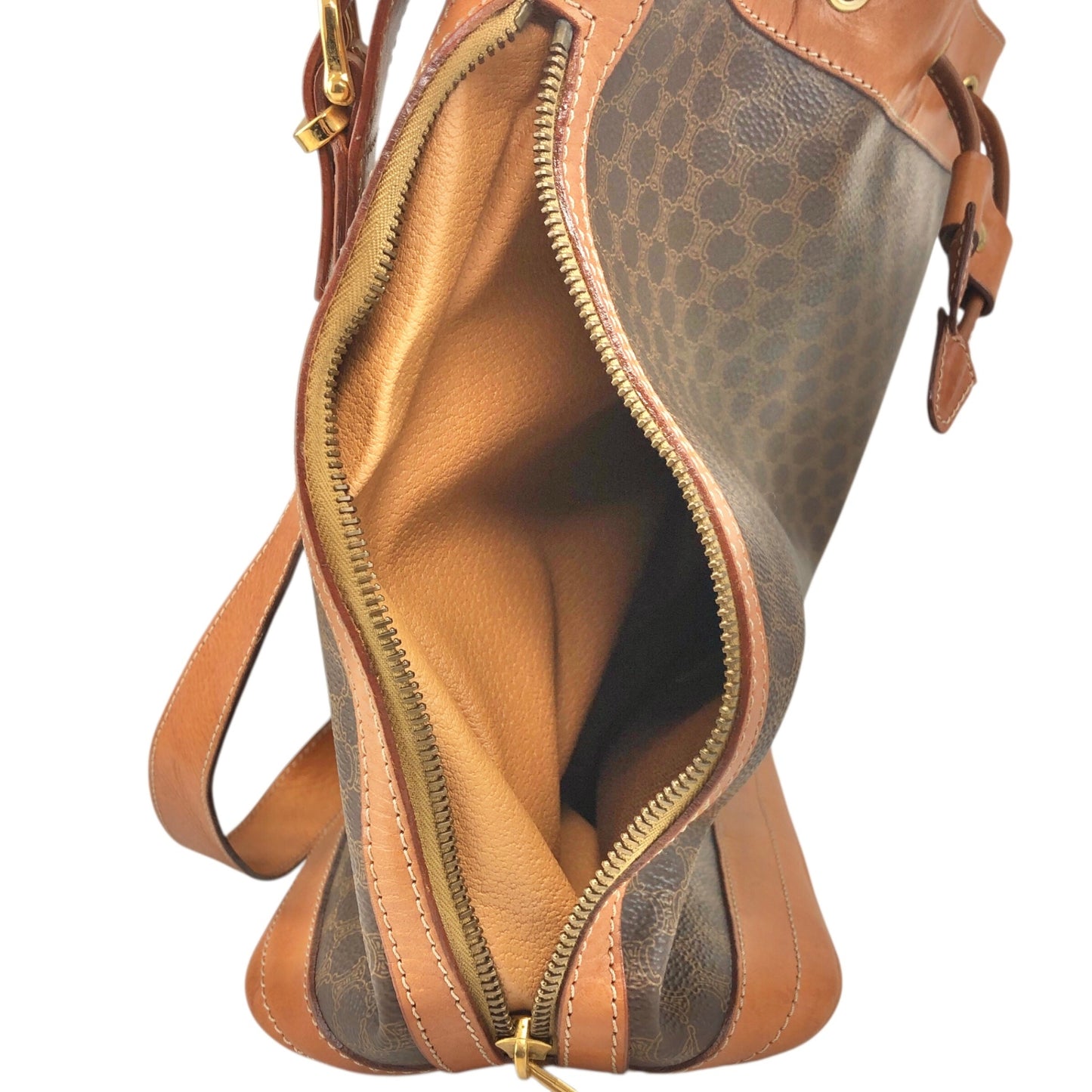 CELINE Macadam Blason Drawstring Shoulder bag Brown Vintage epwjhg