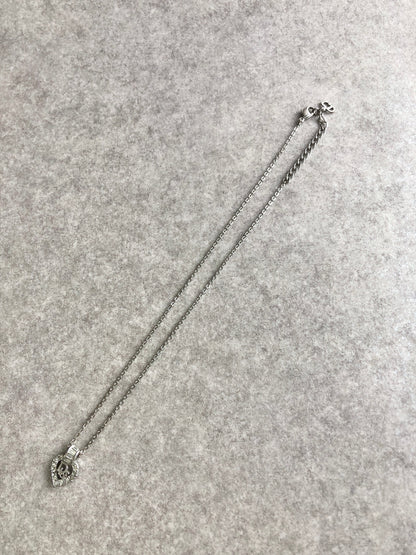 Christian Dior Logo Motif Rhinestone Necklace Silver Vintage a752cj