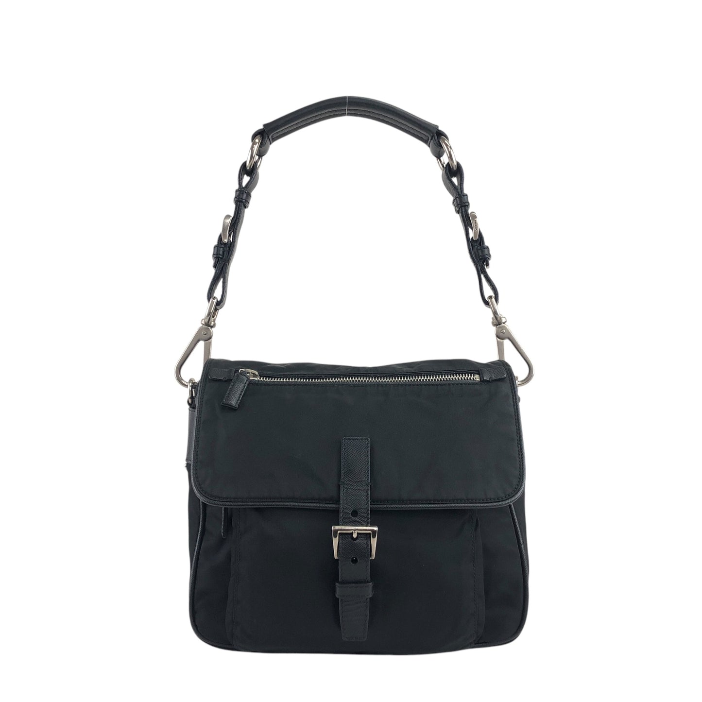 PRADA Triangle Logo Front Buckle Shoulder bag Black Vintage n23xhp