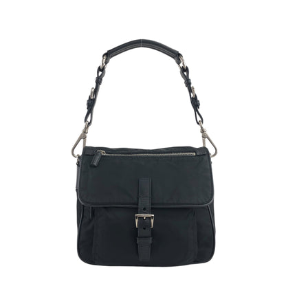 PRADA Triangle Logo Front Buckle Shoulder bag Black Vintage n23xhp