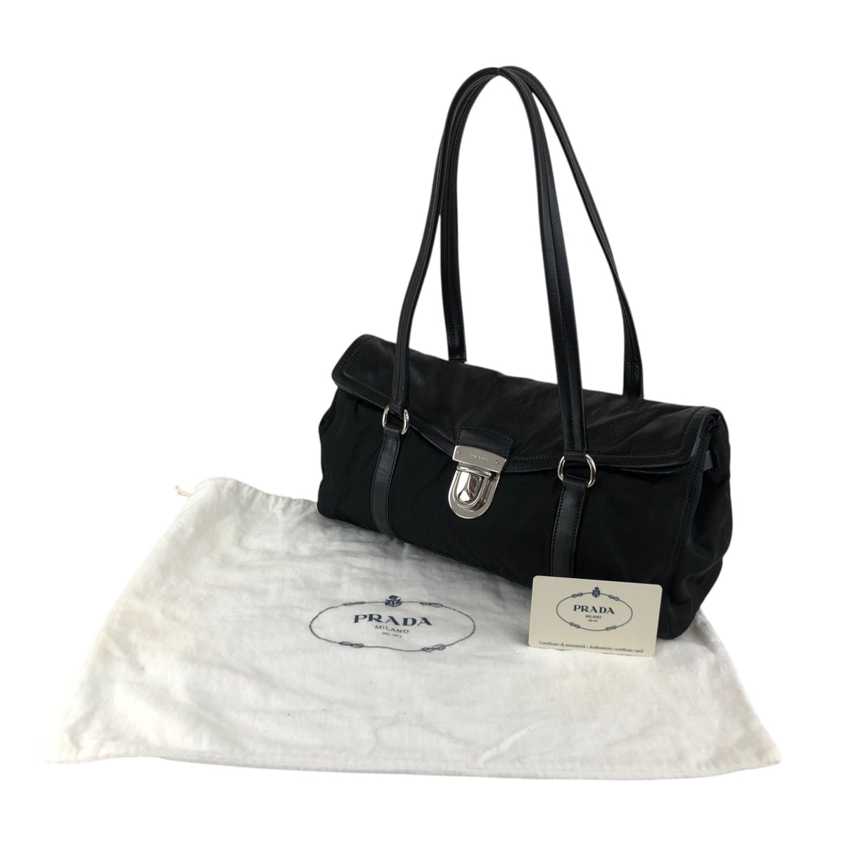 PRADA Push lock Handbag Black Vintage pesttr