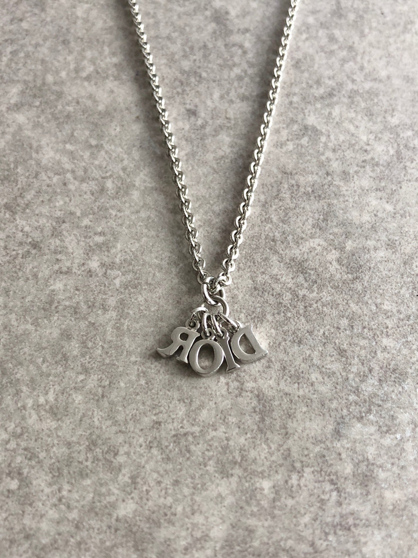 Christian Dior Logo Charm Necklace Silver Vintage 6kt6mz