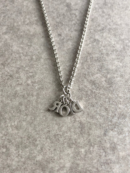 Christian Dior Logo Charm Necklace Silver Vintage 6kt6mz