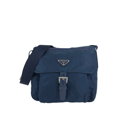 PRADA Tessuto Triangle Logo Front Buckle Shoulder bag Navy Vintage rj8wam