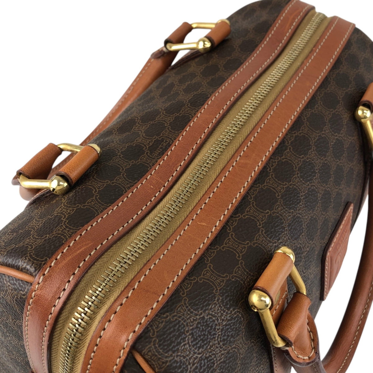 CELINE Macadam Small Boston bag Handbag Brown Vintage 7k24si