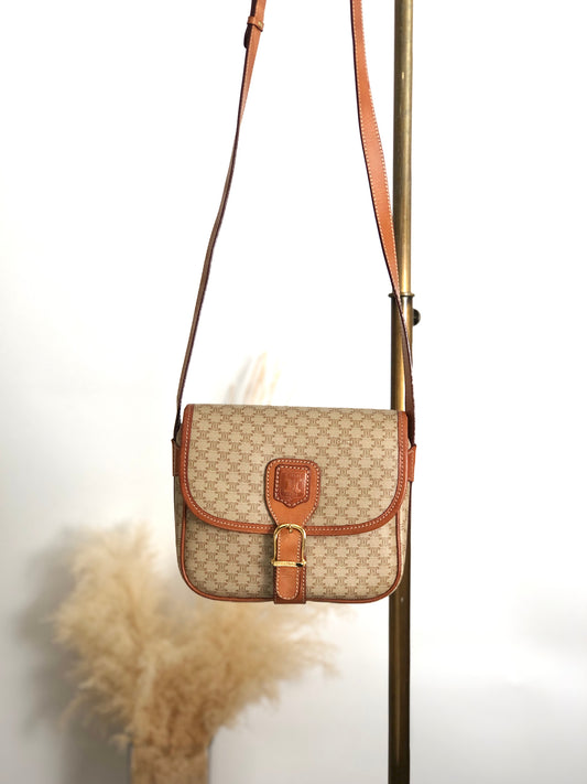 CELINE Macadam Front Buckle  Shoulder bag Beige Vintage nnbcwv