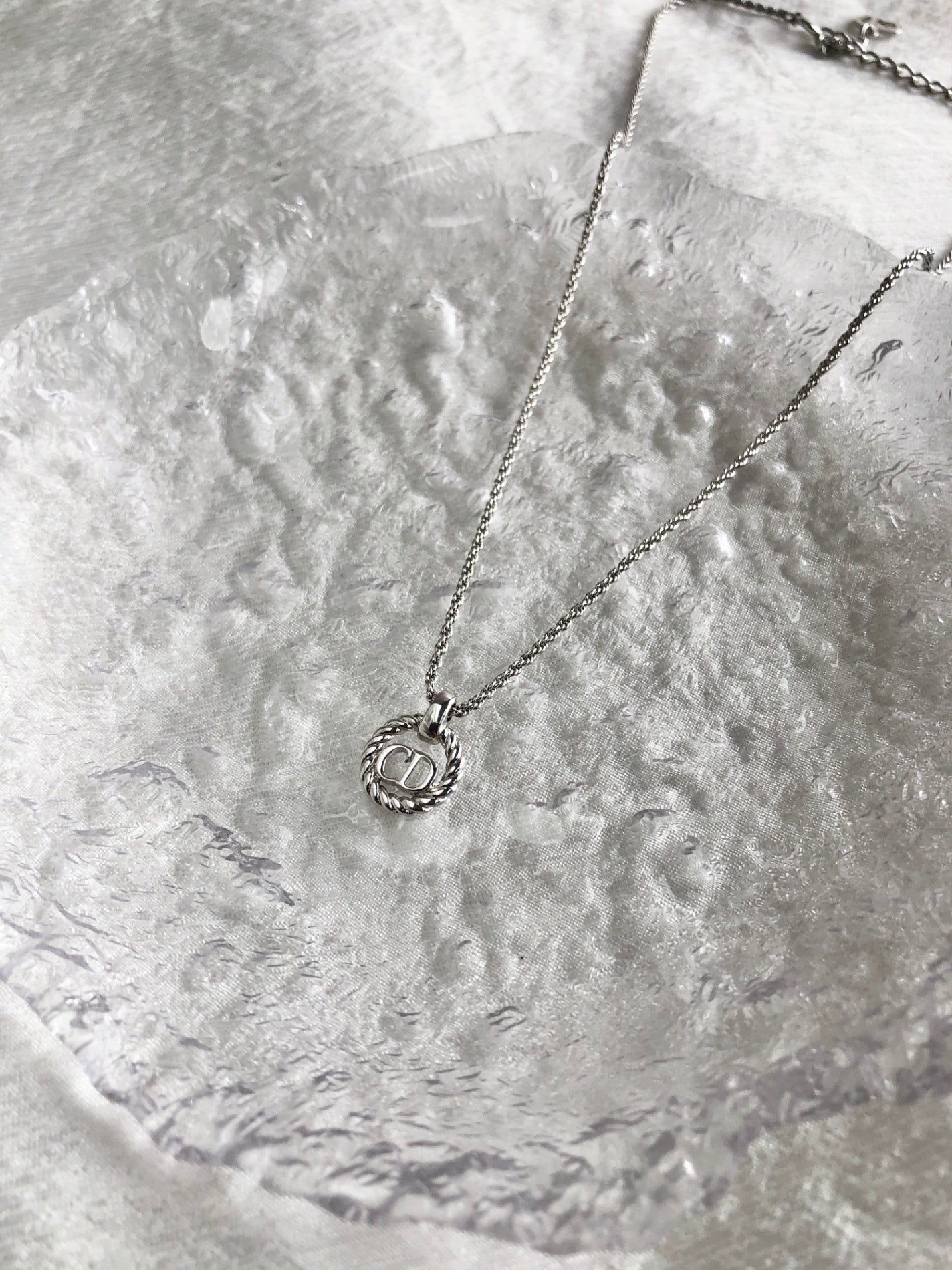 Christian Dior CD Logo Necklace Silver Vintage 3kfw2b