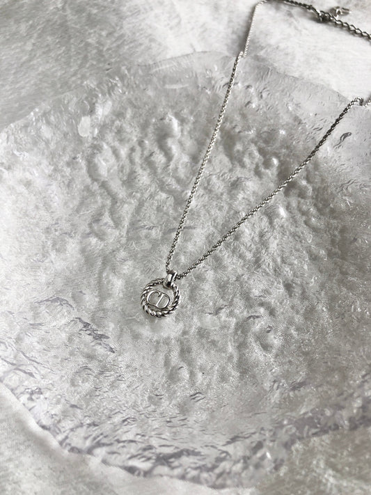 Christian Dior CD Logo Necklace Silver Vintage 3kfw2b