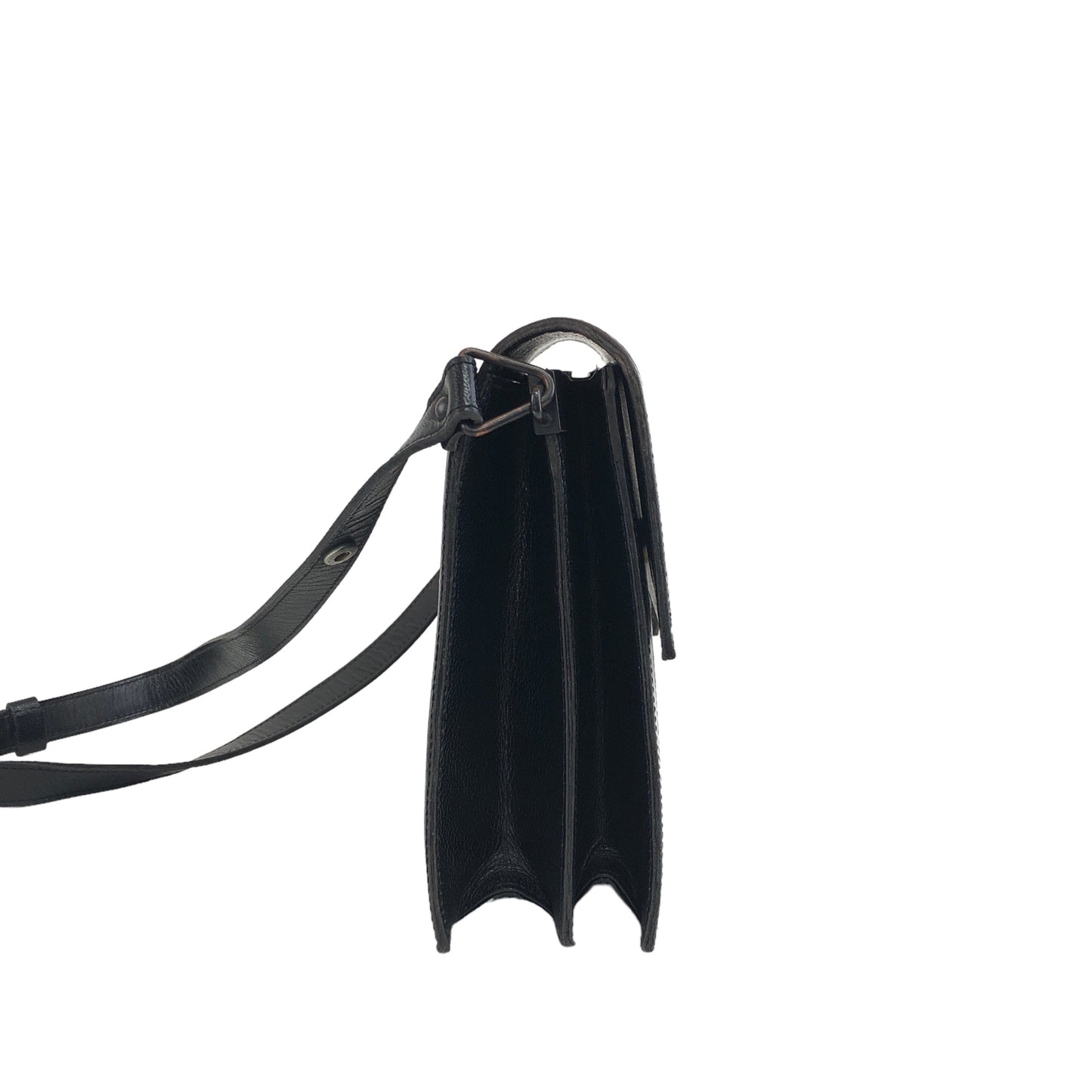 Yves Saint Laurent YSL Logo  Leather Shoulder bag Black Vintage  6pgnaz