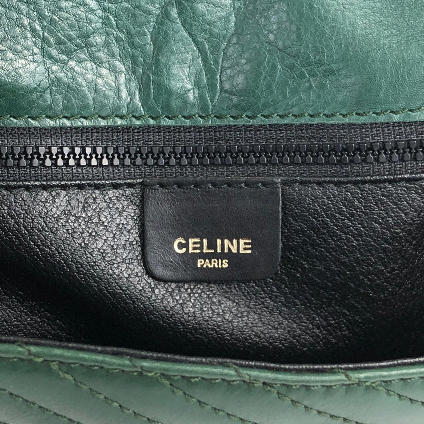 CELINE Triomphe Bias Stitch Chain Shoulder bag Green Vintage a3zrf7