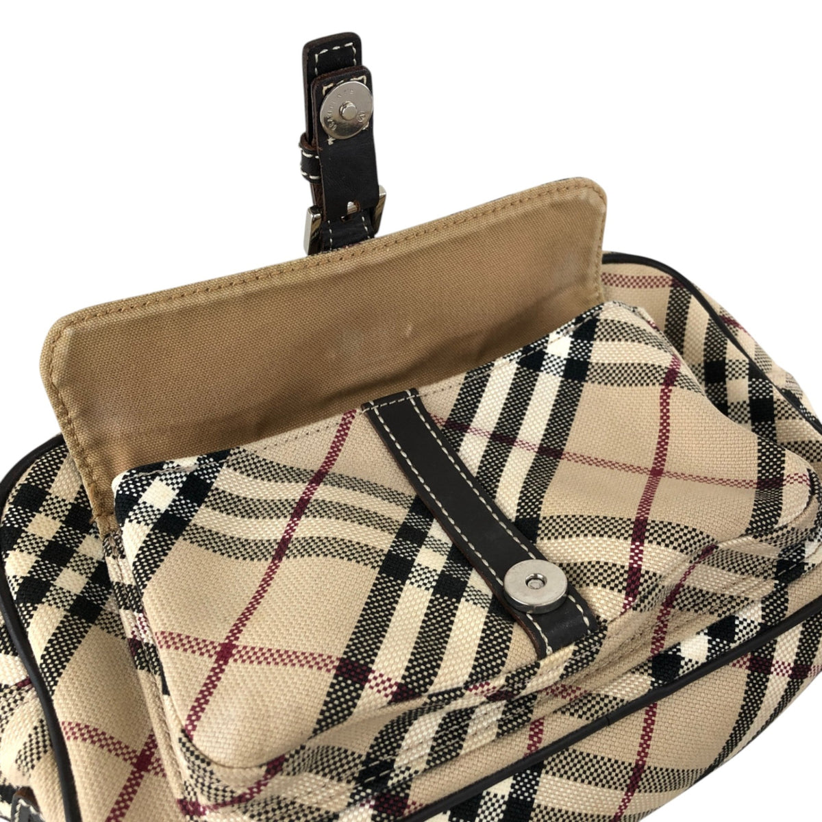 BURBERRY Check Front Buckle Shoulder bag Beige Vintage v45pfb