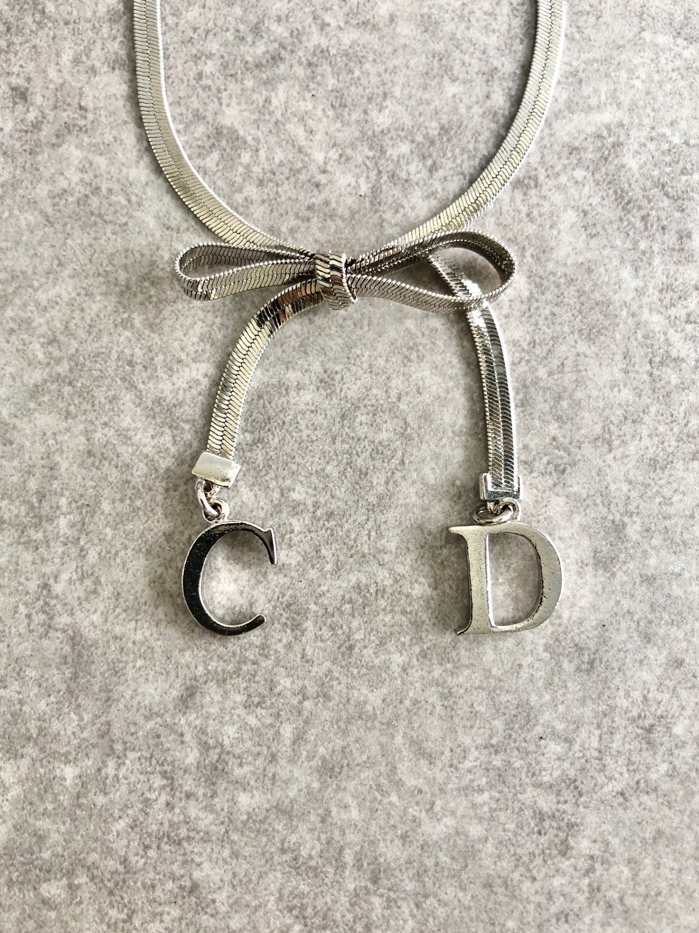 Christian Dior CD Logo Ribbon Motif Bracelet Silver Vintage p5ds86