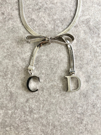 Christian Dior CD Logo Ribbon Motif Bracelet Silver Vintage p5ds86