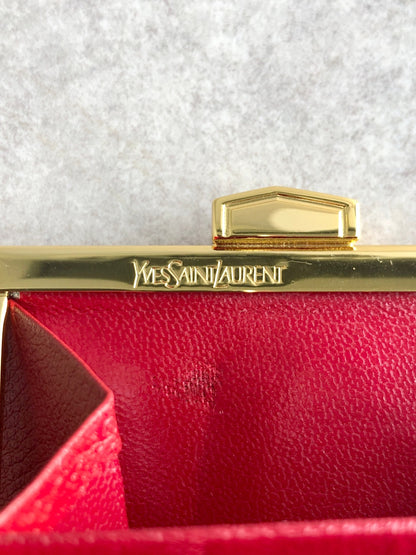 Yves Saint Laurent YSL Logo Folded Wallet Red Vintage 8gcd7j