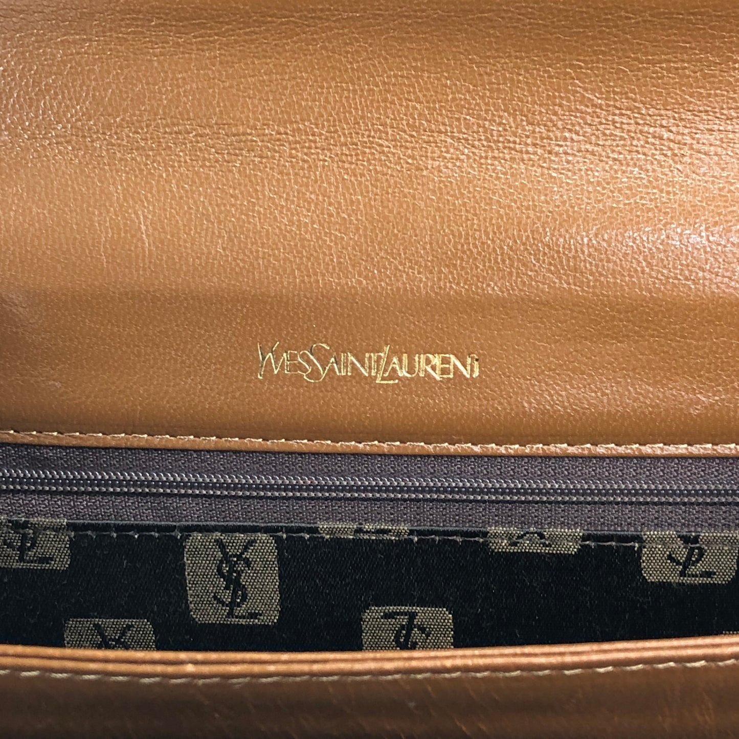 Yves Saint Laurent YSL Logo Handbag Shoulder bag Brown Vintage 2hmb86