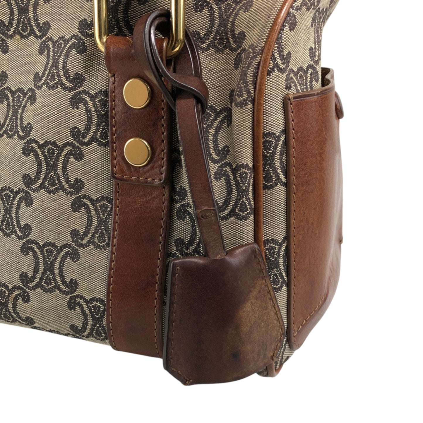 CELINE Triomphe Small Boston bag Handbag Beige Vintage btsixw