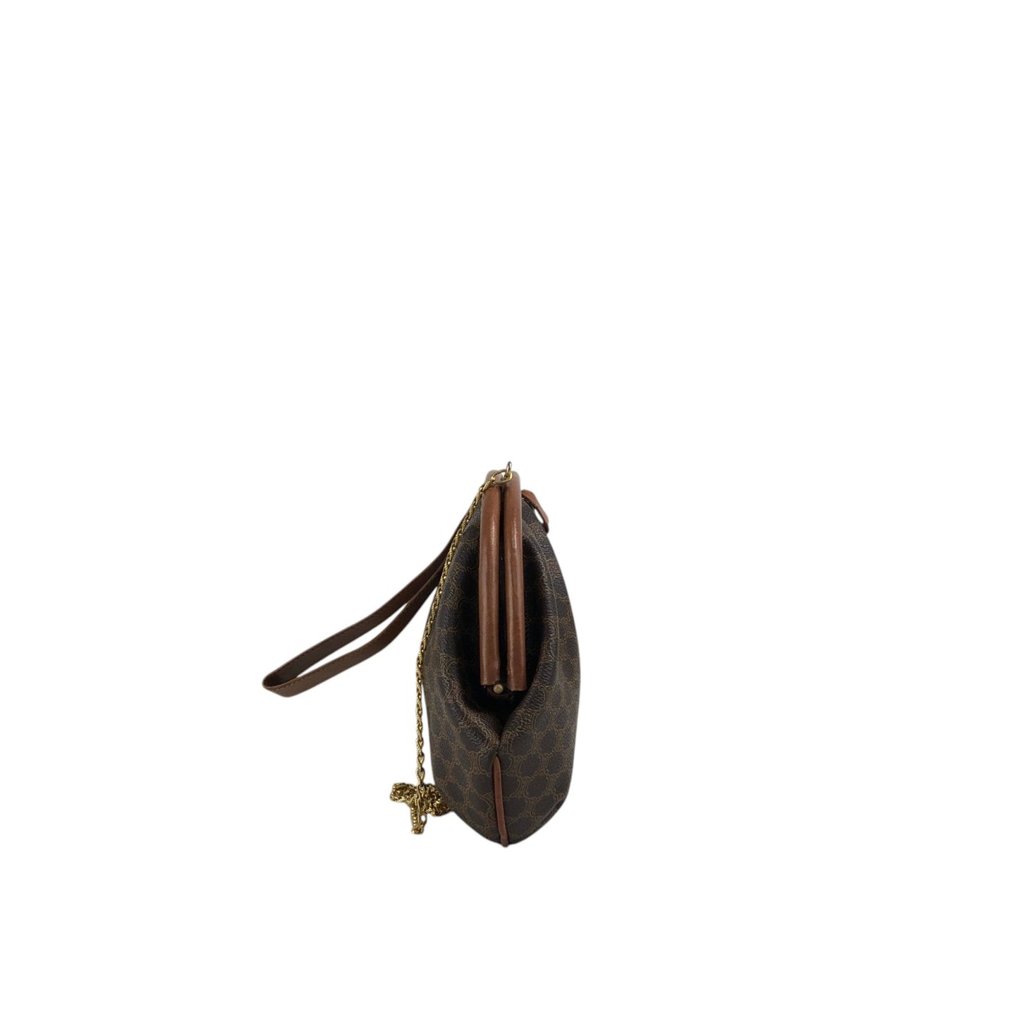 CELINE Macadam Metal Closure Chain Shoulder bag Brown Vintage tfpb4s