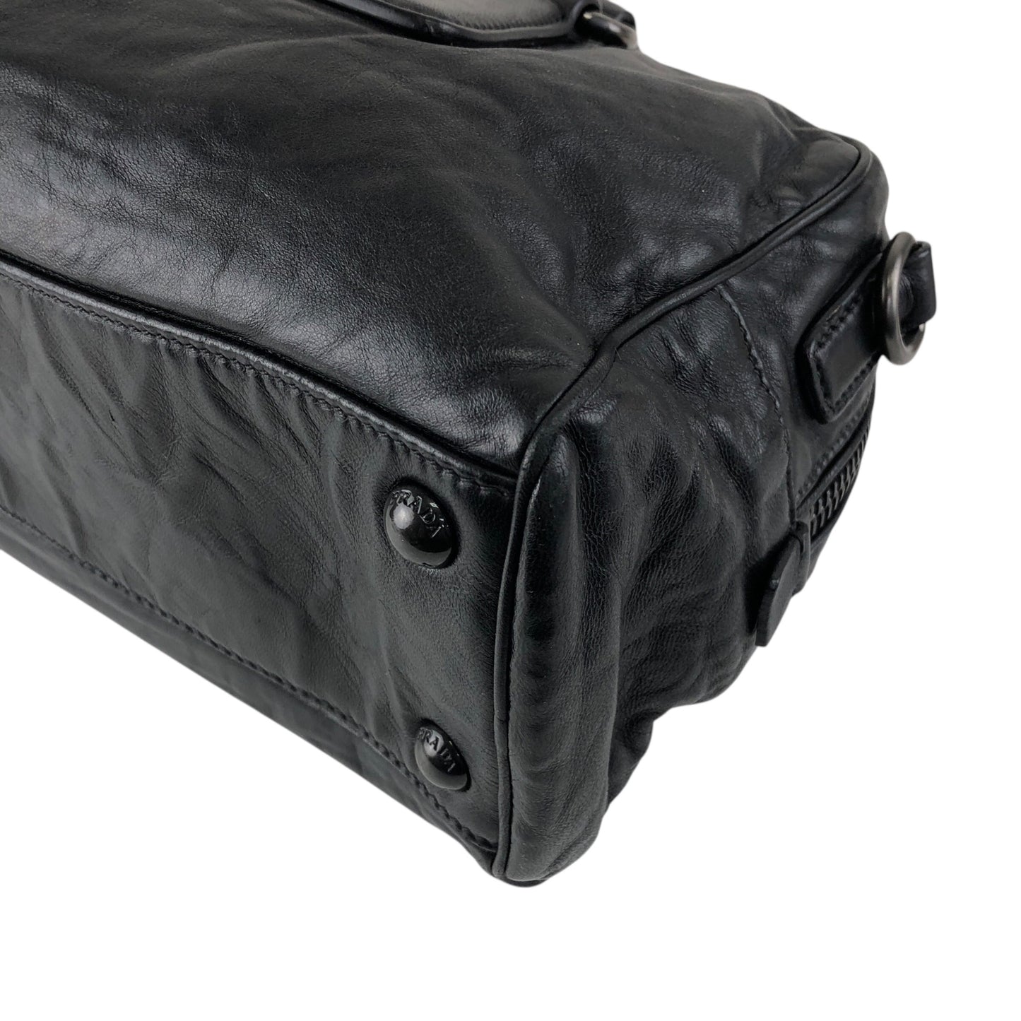 PRADA Logo Handbag Boston bag Black Vintage 2ces57