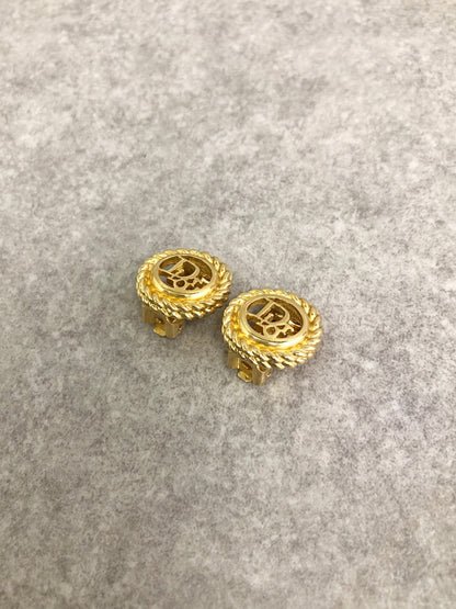 Christian Dior CD Logo Earrings Gold Vintage xxhu63