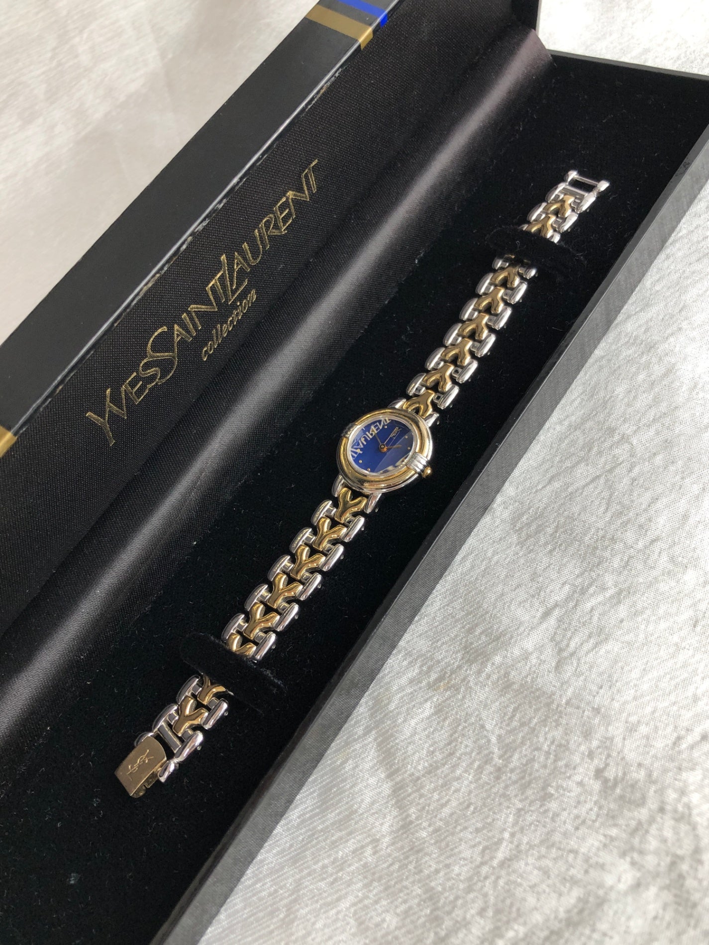 Yves Saint Laurent YSL Logo Watch Silver×Gold 5430-F43089 Vintage zbnrnv