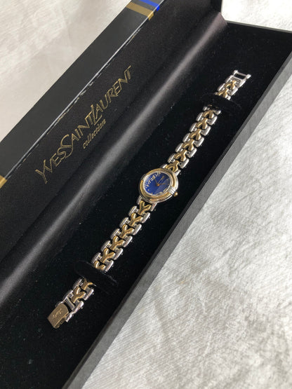 Yves Saint Laurent YSL Logo Watch Silver×Gold 5430-F43089 Vintage zbnrnv