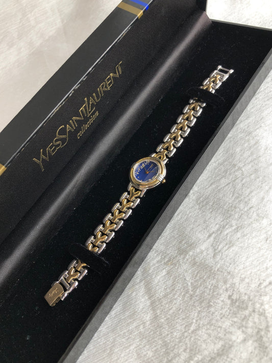 Yves Saint Laurent YSL Logo Watch Silver×Gold 5430-F43089 Vintage zbnrnv
