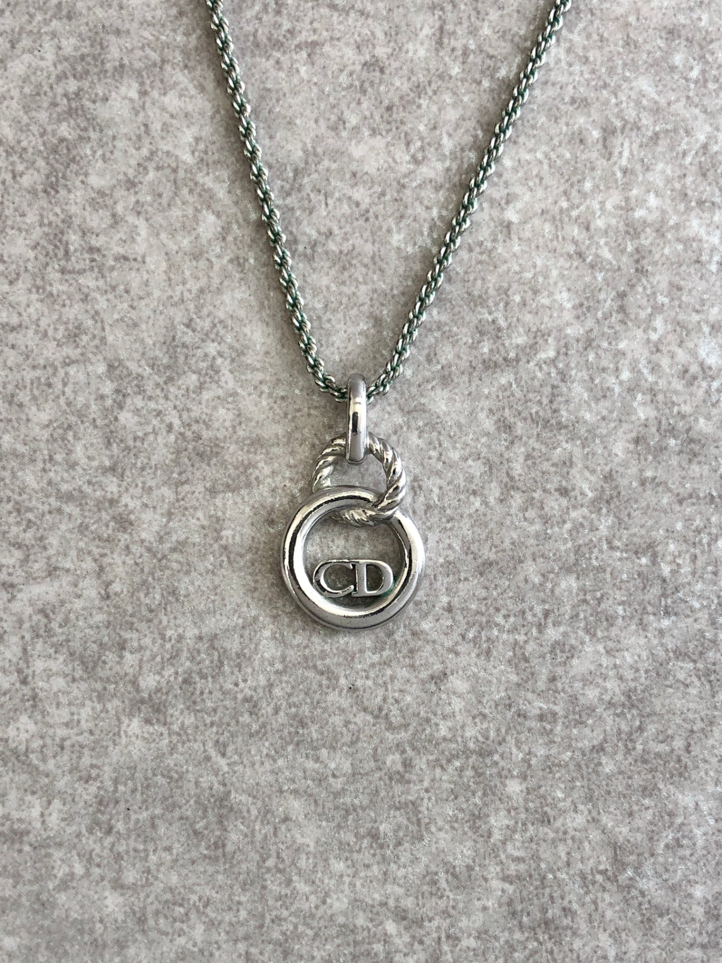 Christian Dior CD Logo Necklace Silver Vintage 8nfiyv