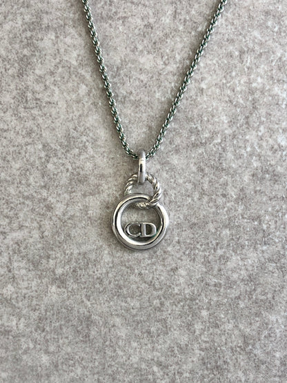 Christian Dior CD Logo Necklace Silver Vintage 8nfiyv