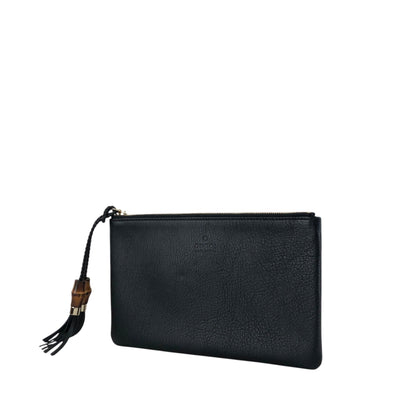 GUCCI Bamboo Logo Embossed Tassel Clutch bag Black Vintage 6de524