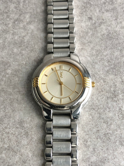 Yves Saint Laurent YSL Logo Watch Silver Vintage c6vtx8