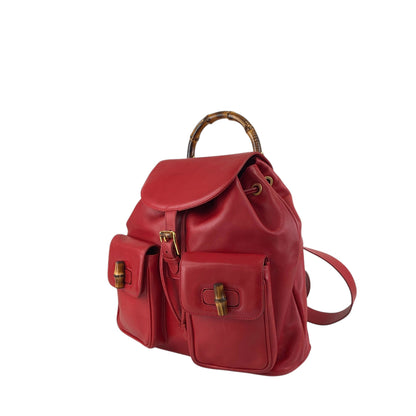 GUCCI Bamboo Double Pocket Backpack Red Vintage 3pzj72