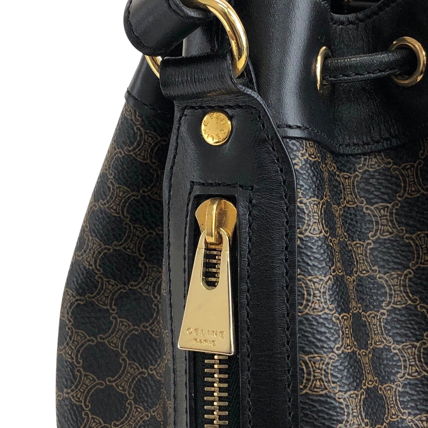 CELINE Macadam Blason Drawstring Shoulder bag Black Vintage ruunby