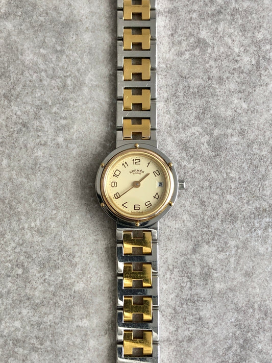 HERMES Quartz Watch Silver×Gold Vintage 7ahpvs
