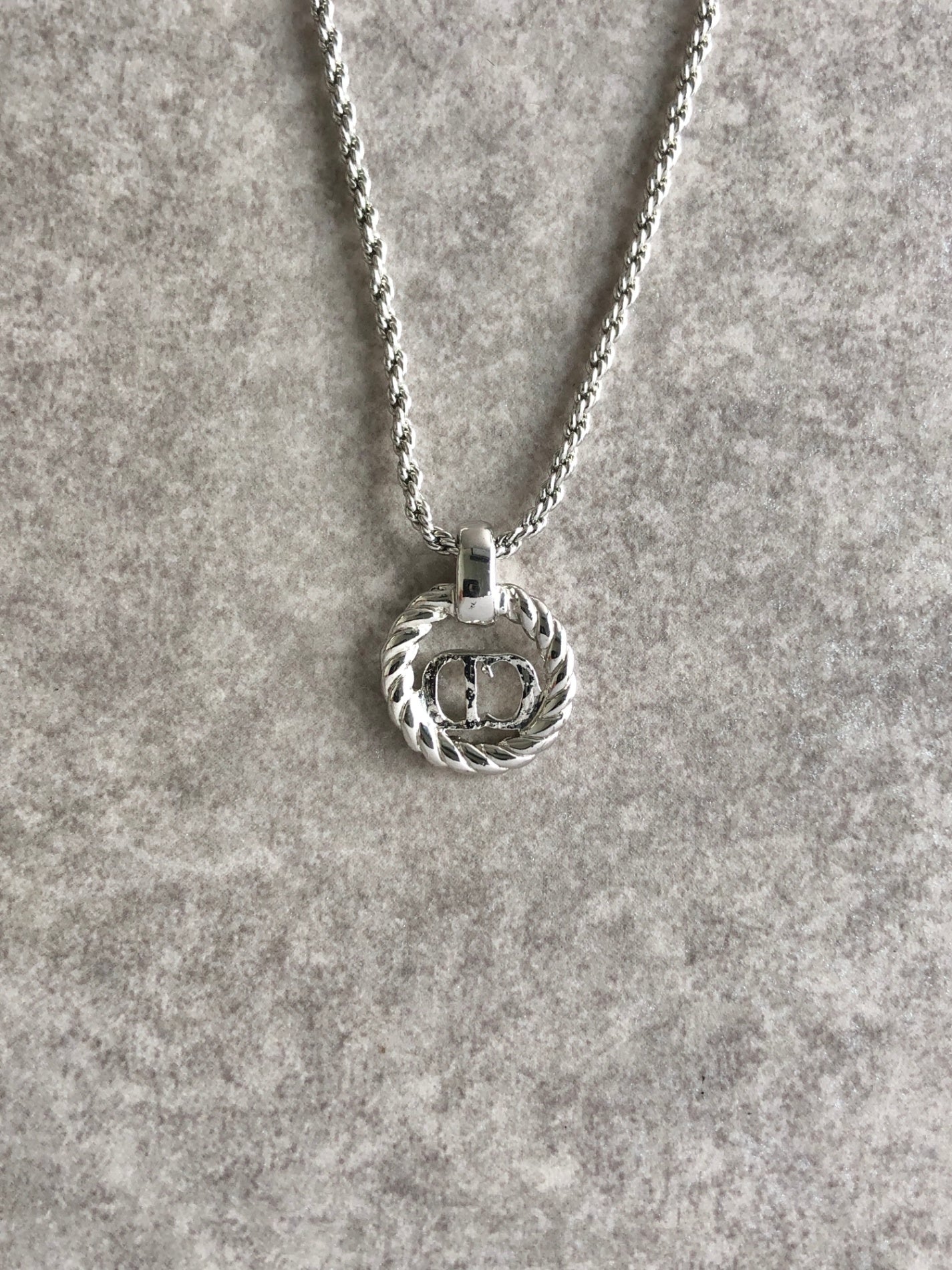 Christian Dior CD Logo Necklace Silver Vintage 3kfw2b