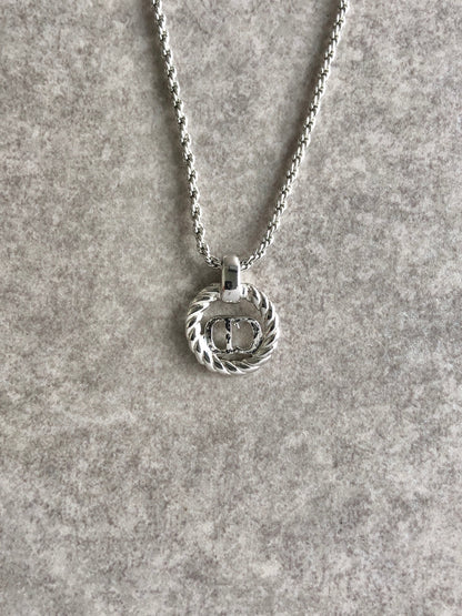Christian Dior CD Logo Necklace Silver Vintage 3kfw2b