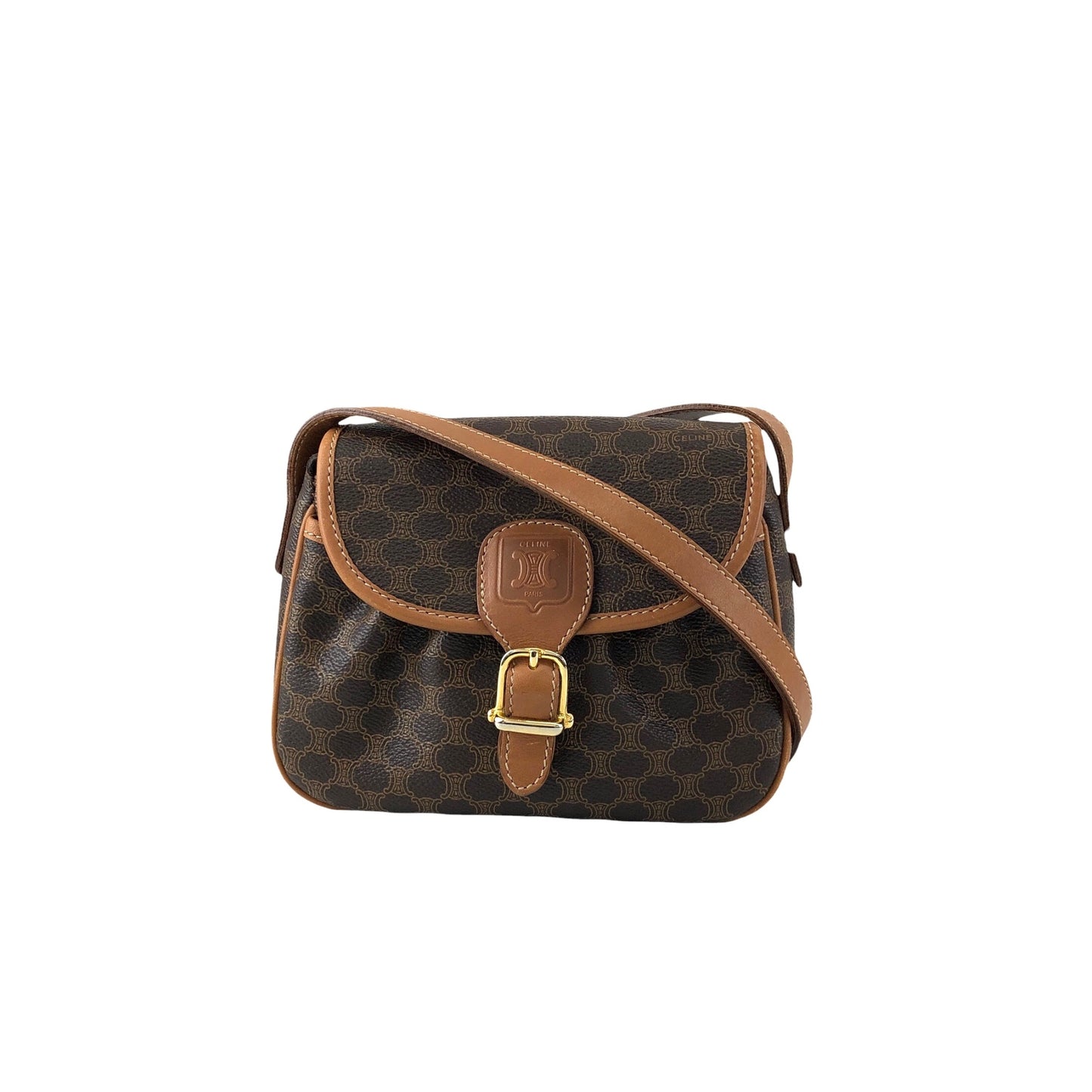 CELINE Macadam Blason Front Buckle Shoulder bag Brown Vintage 8vwf72