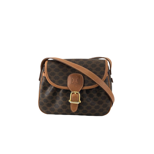 CELINE Macadam Blason Front Buckle Shoulder bag Brown Vintage 8vwf72