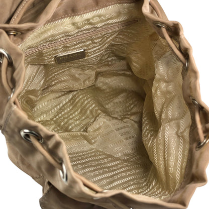 PRADA Tessuto Triangle Logo Double Pocket Backpack Beige Vintage nhc32x