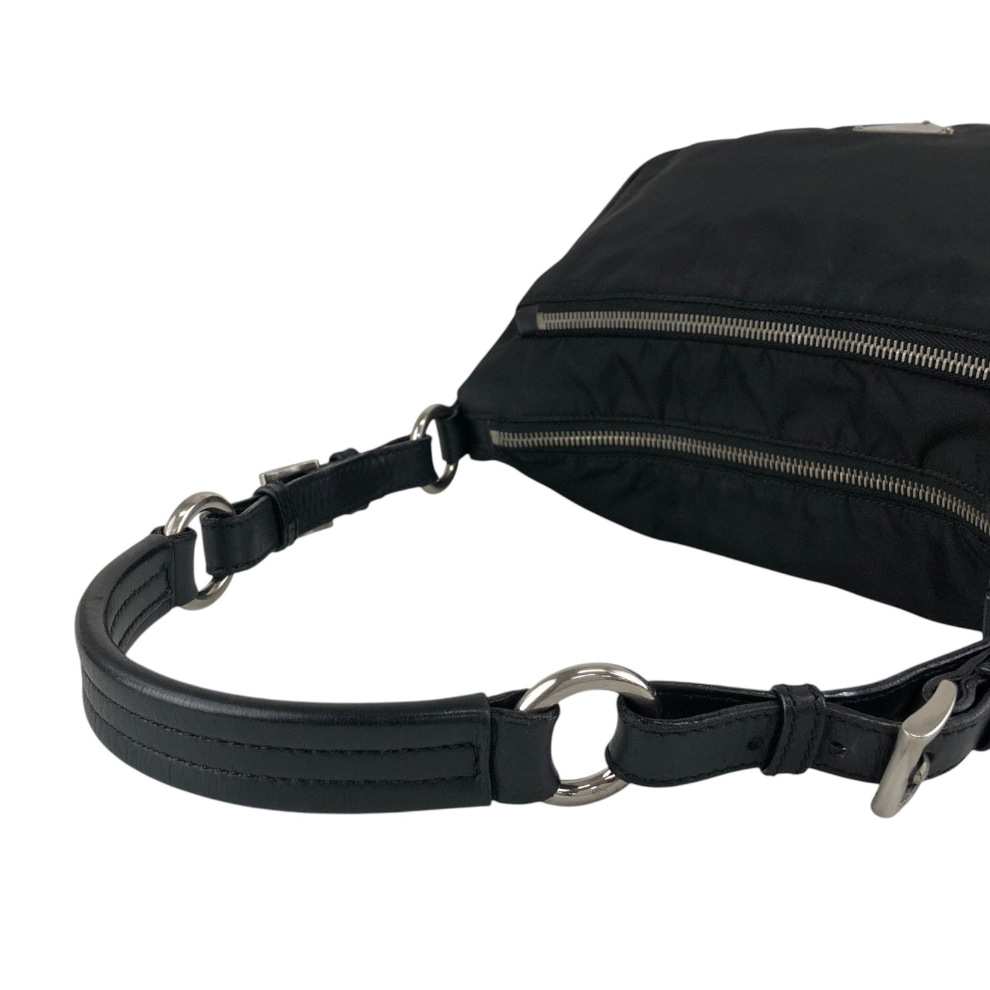 PRADA Tessuto Triangle Logo Shoulder bag Hobobag Black Vintage uxyr4i